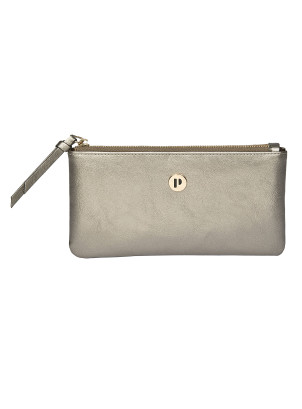 Billetera elegante acero mujer con textura brillante y cremallera