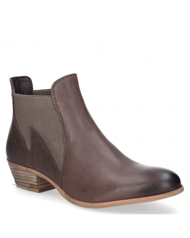 Botín marrón estilo Chelsea de cuero para mujer, perfecto para oficina y casual.