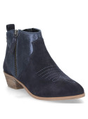 Botín de cuero azul para mujer, estilo casual con taco bloque de 5 cm.