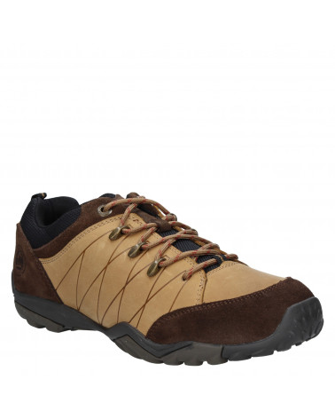 zapatilla café de cuero y textil para hombre, estilo outdoor
