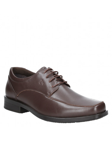 Zapato de cuero marrón para hombre, estilo vestir, punta cuadrada clásica.