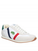 zapatilla blanca de hombre con taco plano y punta redonda, estilo informal.