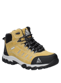 Zapato camel de seguridad para hombre, estilo outdoor, con costuras y ojales metálicos, ideal para excursiones.