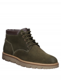Botín de cuero verde con taco plano de 3 cm, diseño elegante para hombre.