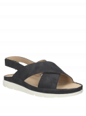 Sandalia textil negra femenina ideal para el verano, diseño cómodo y versátil.