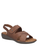 Elegante sandalia de cuero marrón para mujer, perfecta para un estilo relajado y casual.