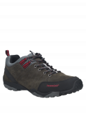 Calzado masculino gris con ojales metálicos y cordones multicolores, perfecto para un look casual y deportivo.