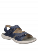 Calzado de cuero azul para mujer, sandalia informal con taco bajo, ideal para comodidad diaria.