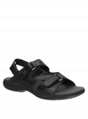 Sandalia de cuero negro para mujer, combina estilo informal con máxima comodidad.