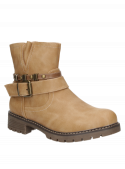 Botín moderno camel para mujer, combina comodidad y tendencia en un diseño fresco.