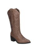 Bota alta taupe en cuero, estilo informal, presencia imponente y comodidad.