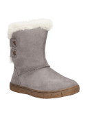 Bota infantil gris, punta redonda, textil ligero, mantiene pies cálidos y protegidos.
